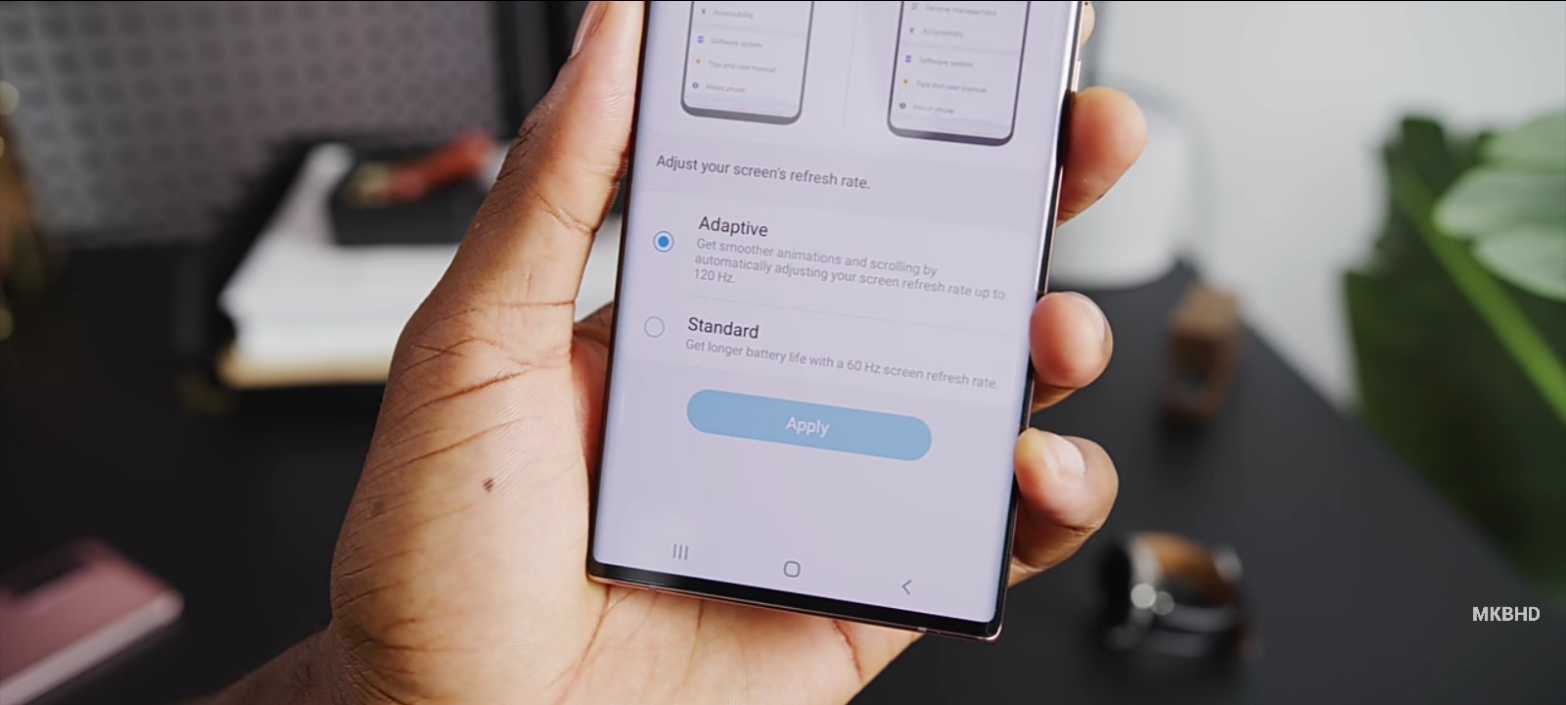 Samsung Galaxy Note 20 Ultra 120Hz adaptive screen refresh rate.