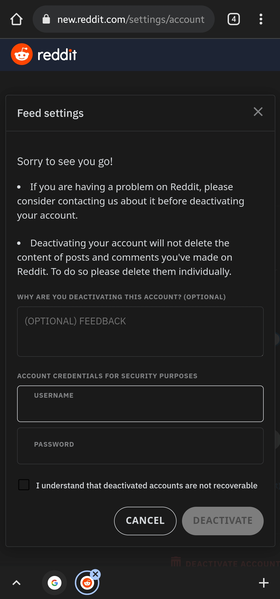 How to delete Reddit account on iPhone